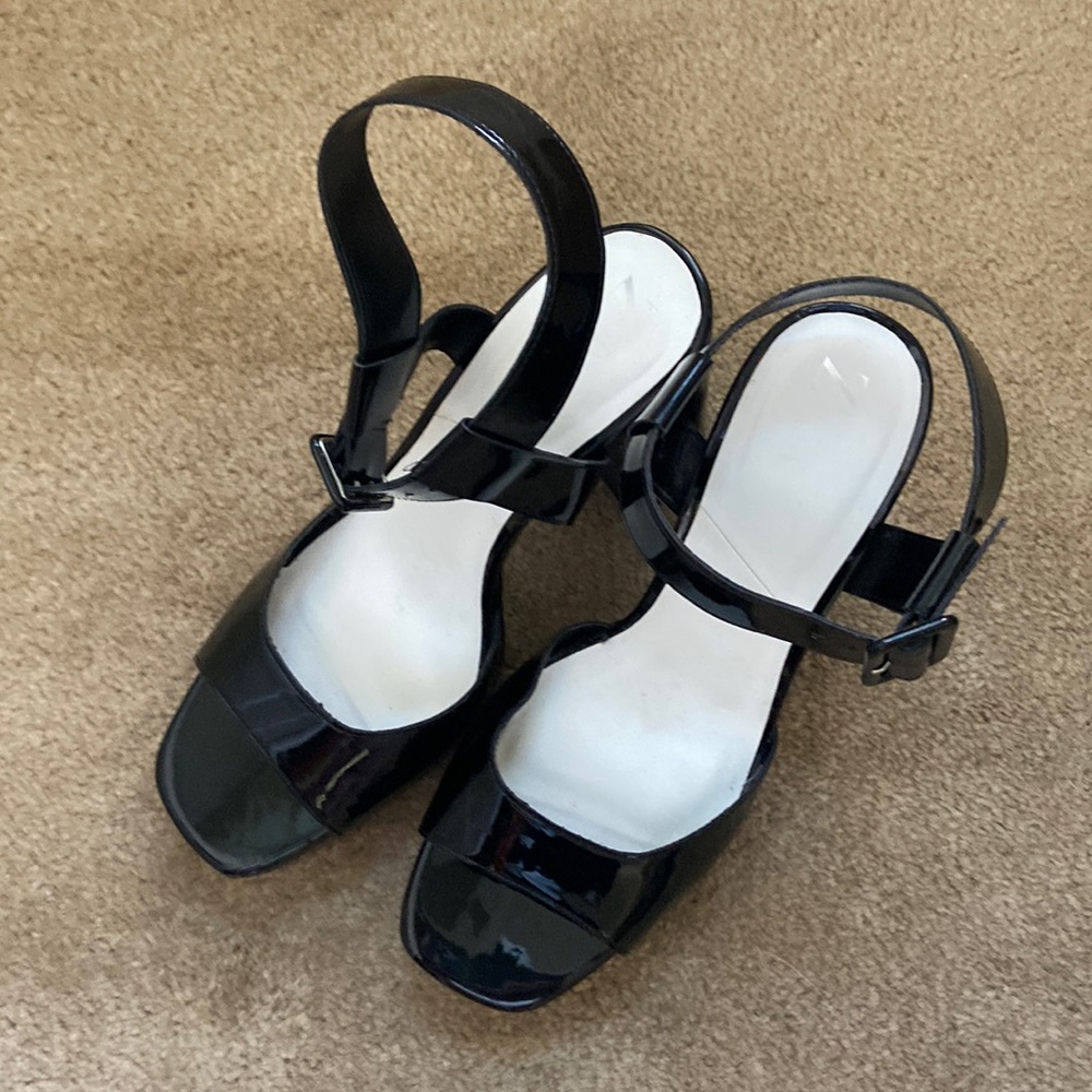 Zara Platform Block Heel Sandal Patent Leather